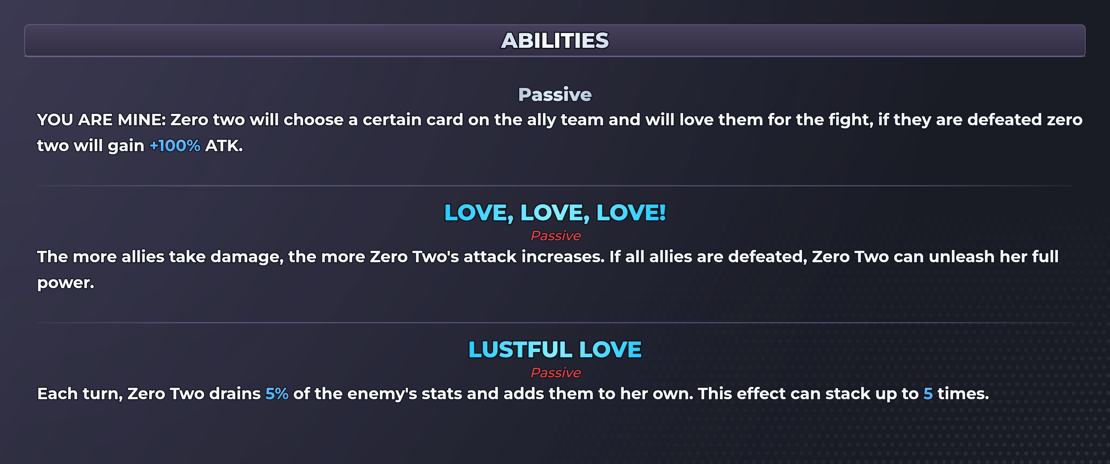 Zero Two abilities