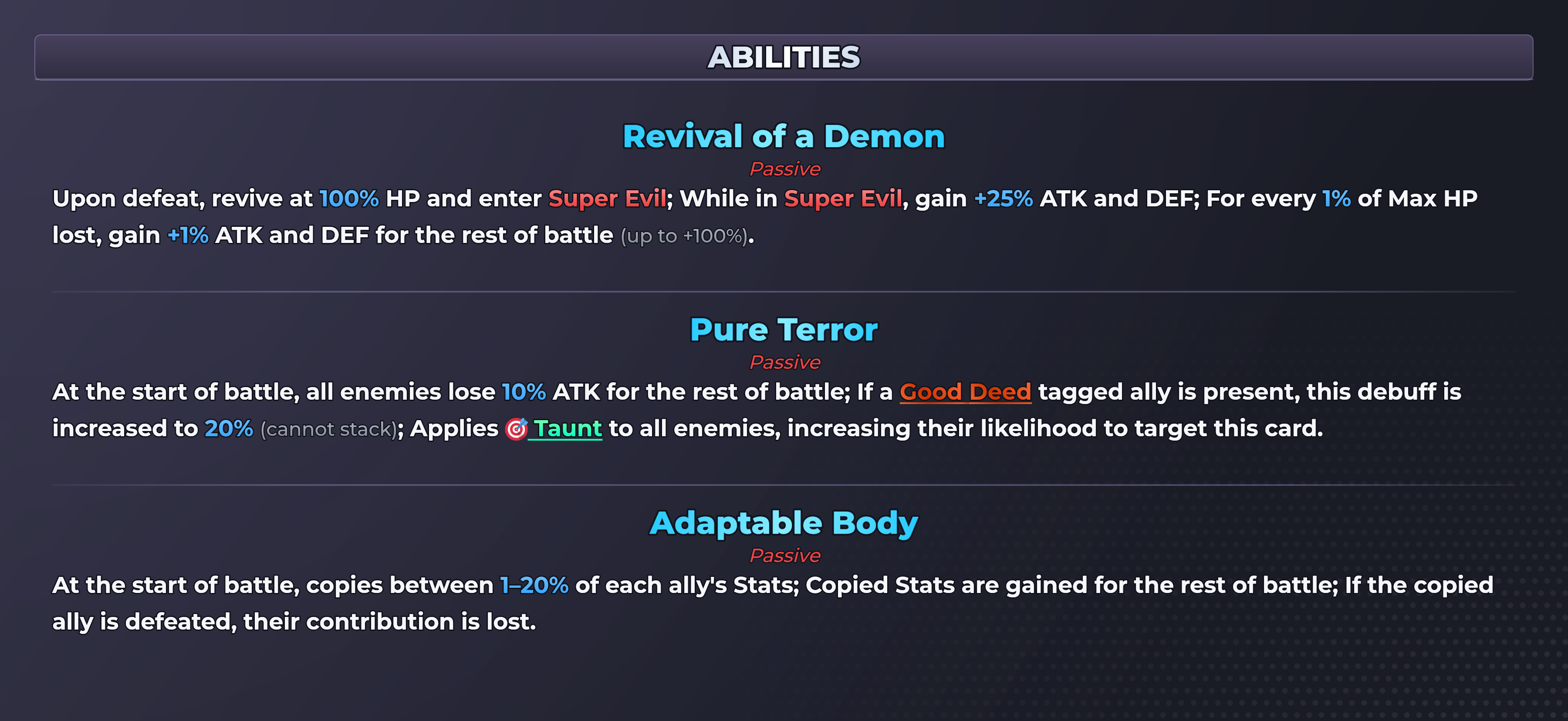Buu (Pure Terror) abilities