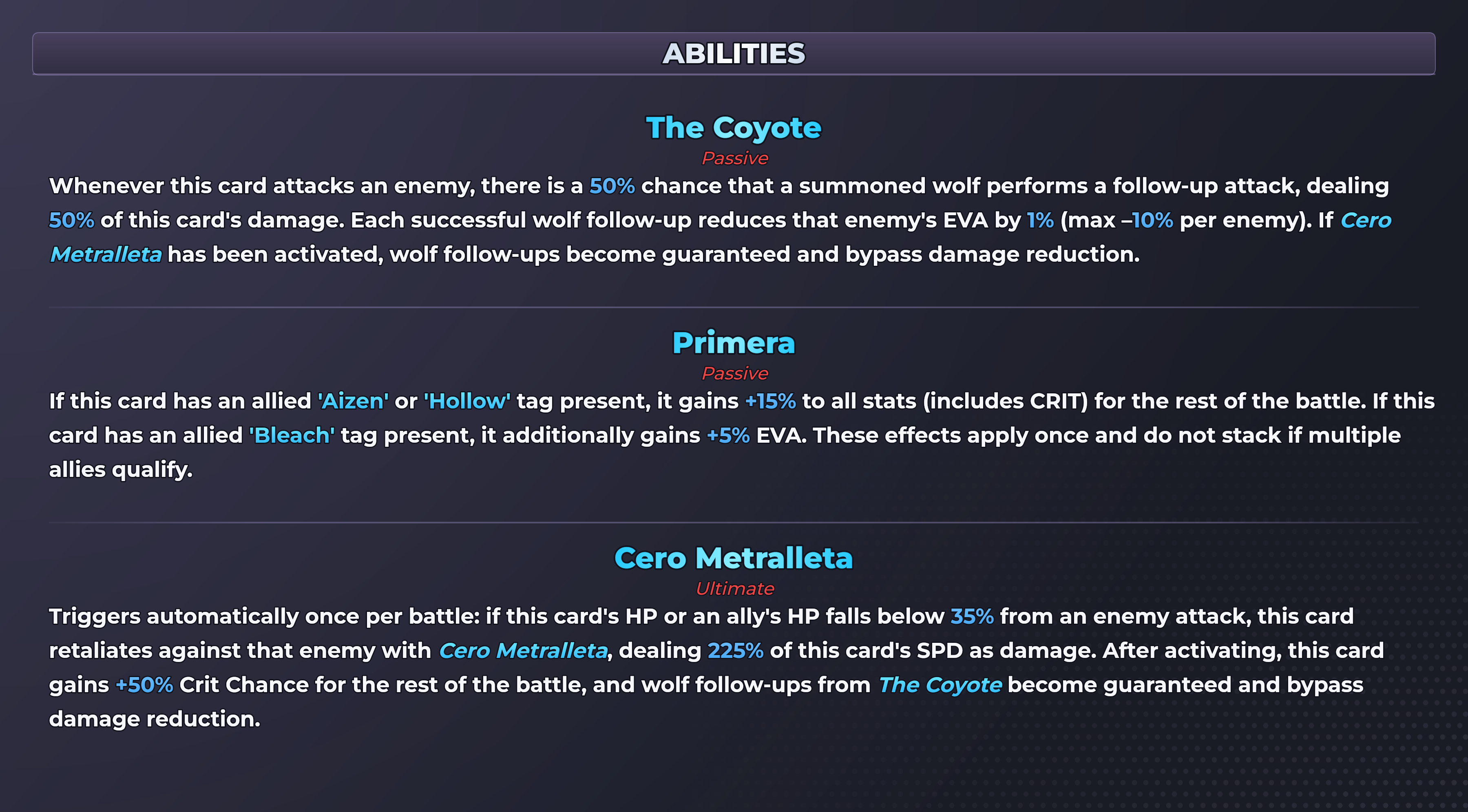 Coyote Starrk; Primera. abilities