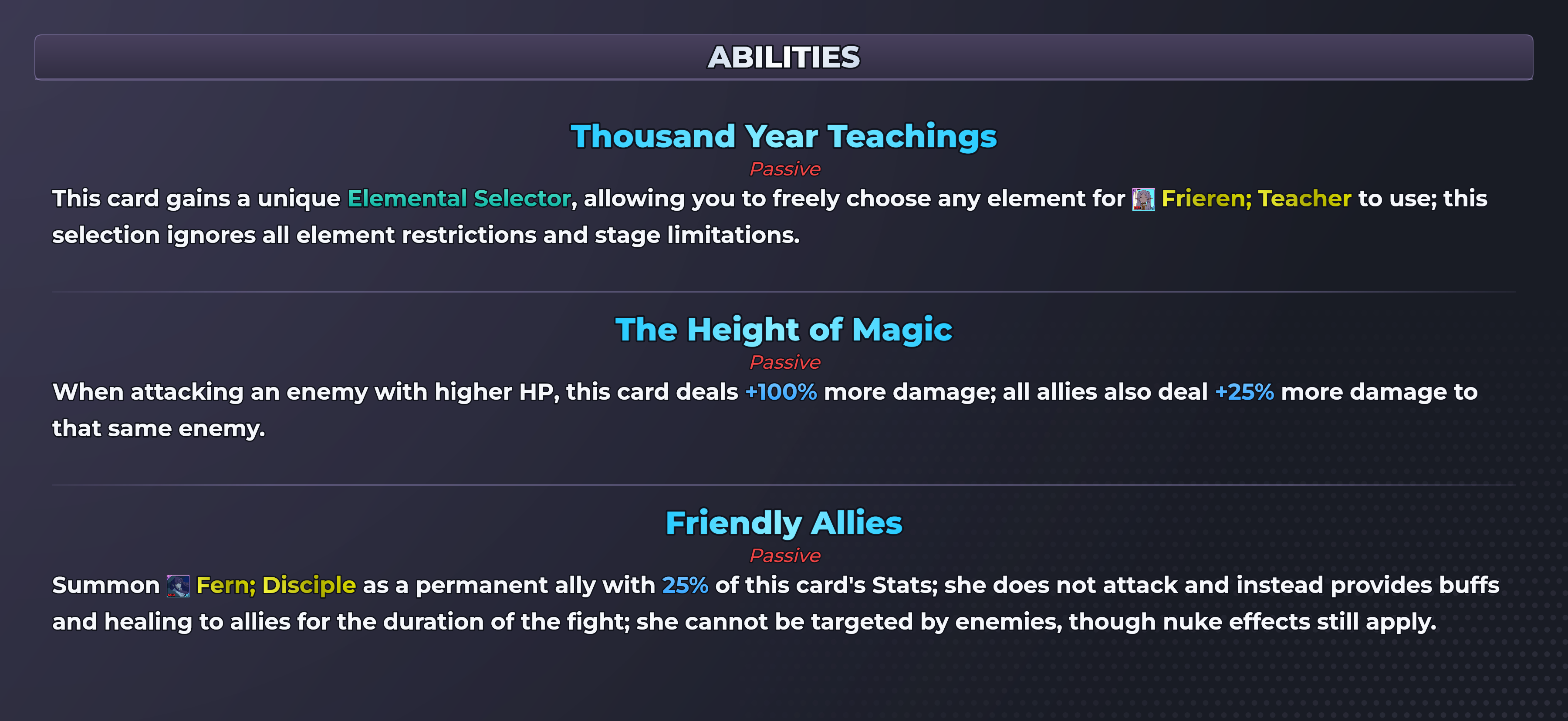 Frieren; Teacher abilities
