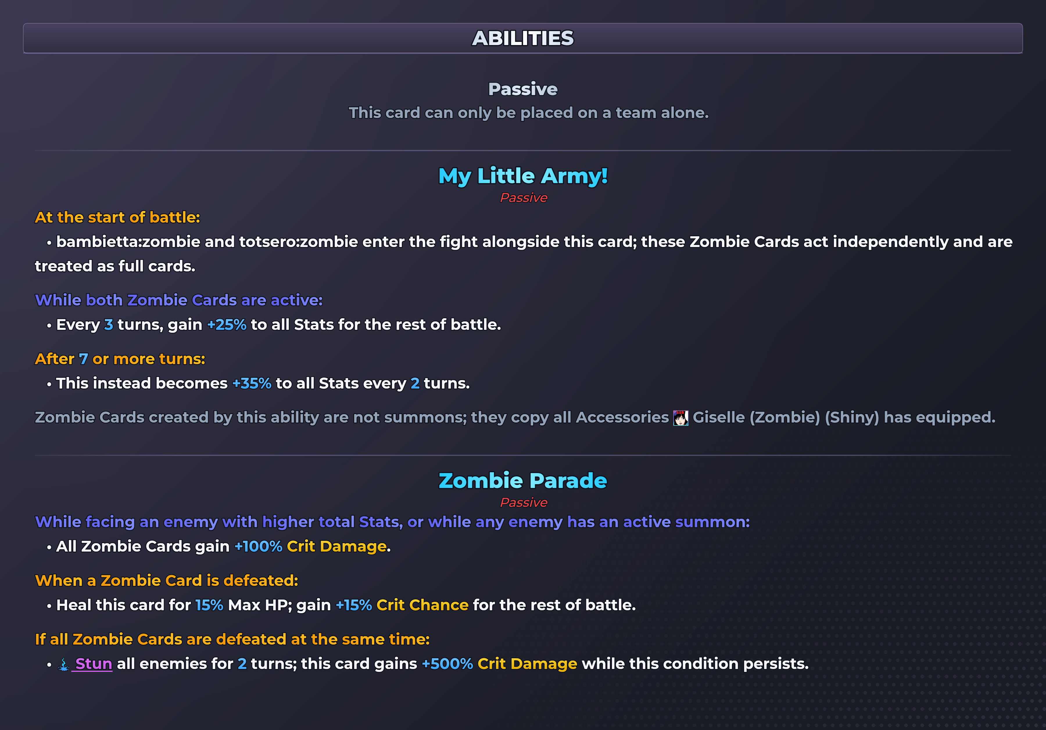 Giselle (Zombie) abilities