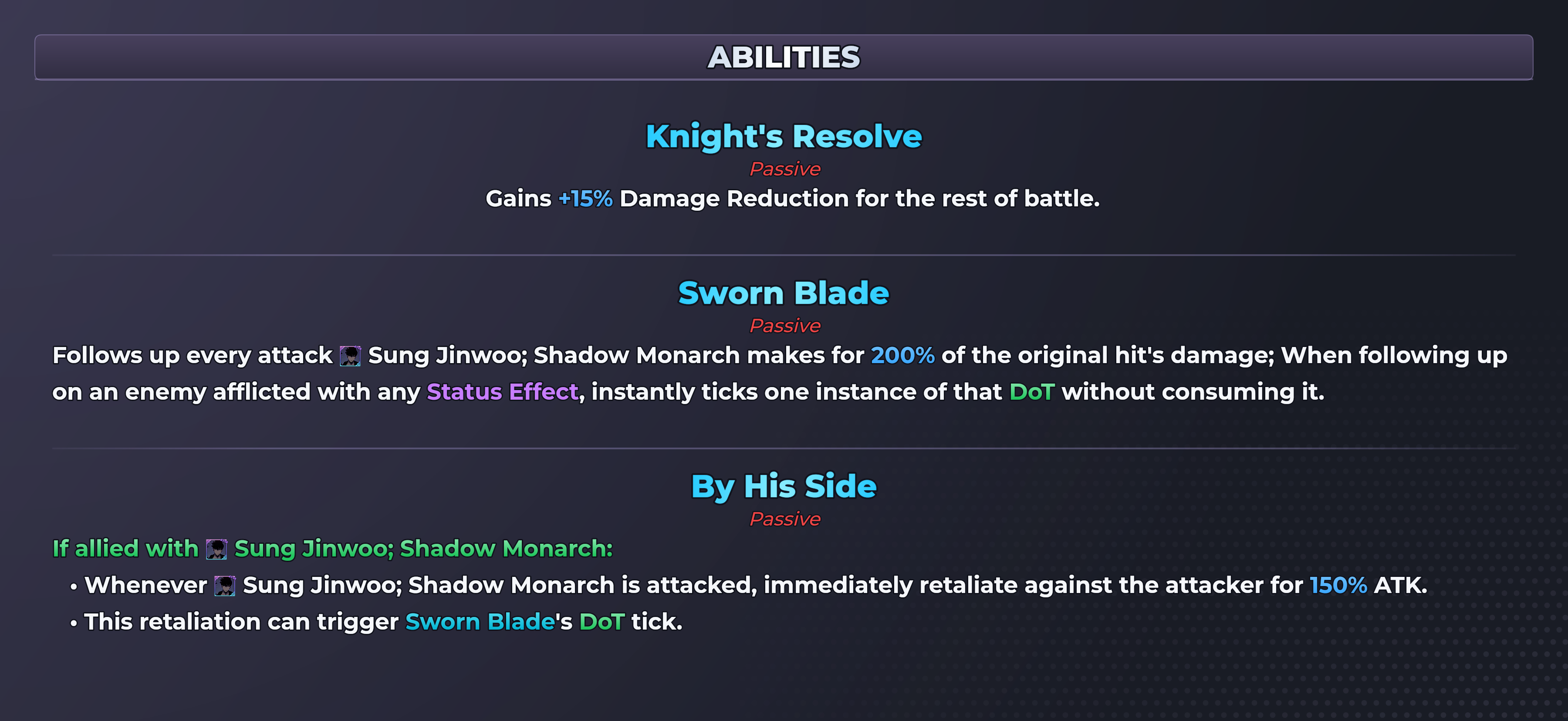 Igris (Monarch's Command) abilities