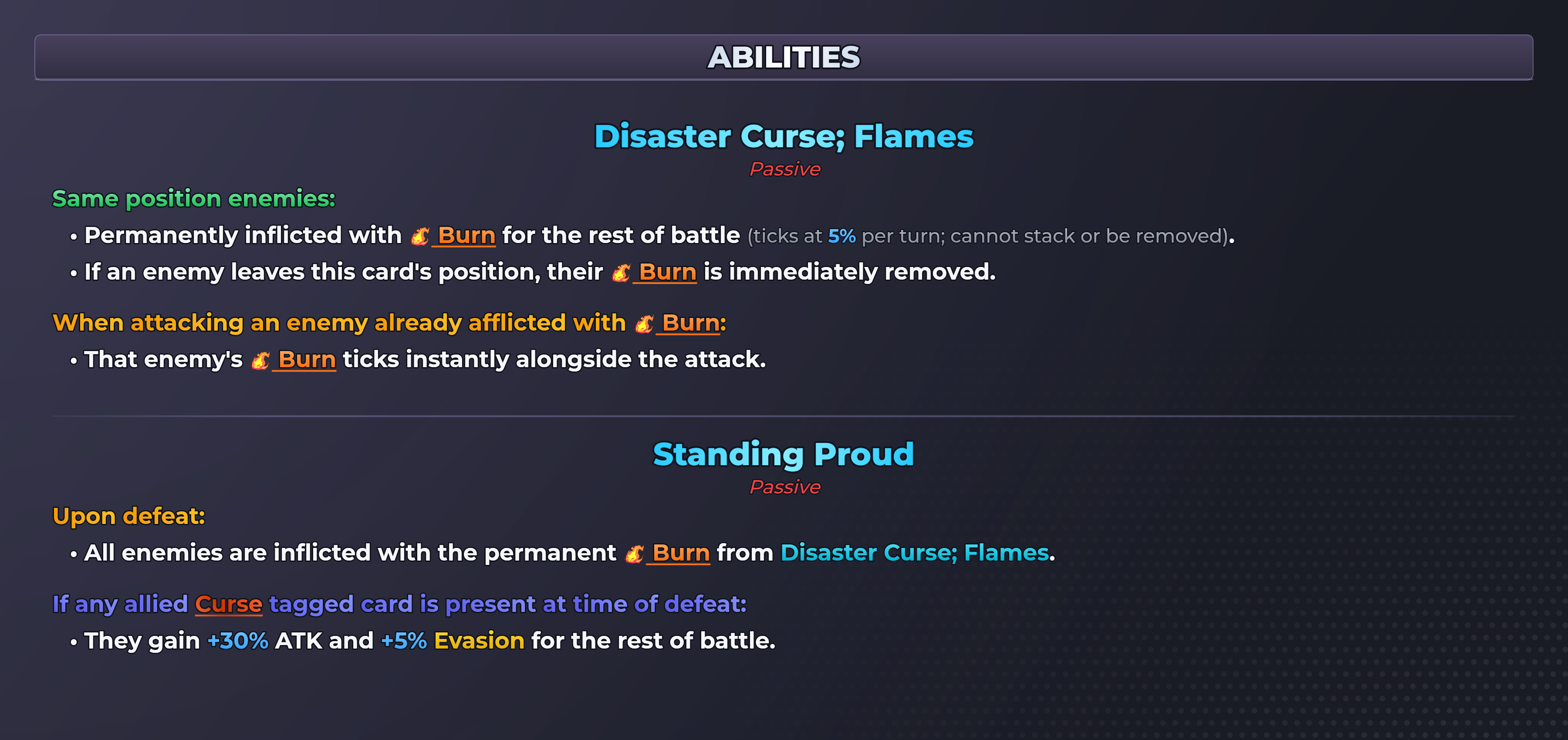 Jogo; Disaster Flames abilities