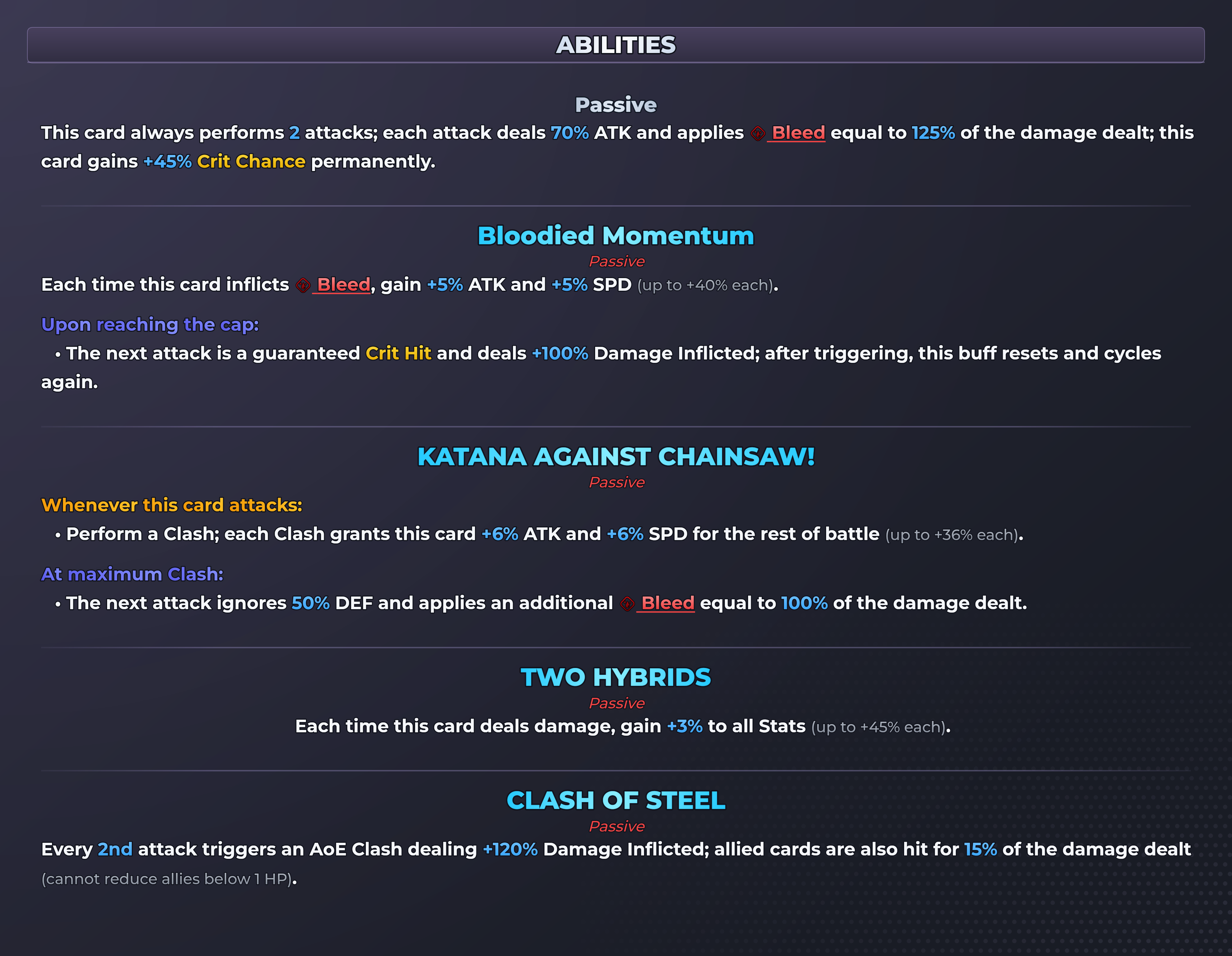 KATANA VS. CHAINSAW abilities