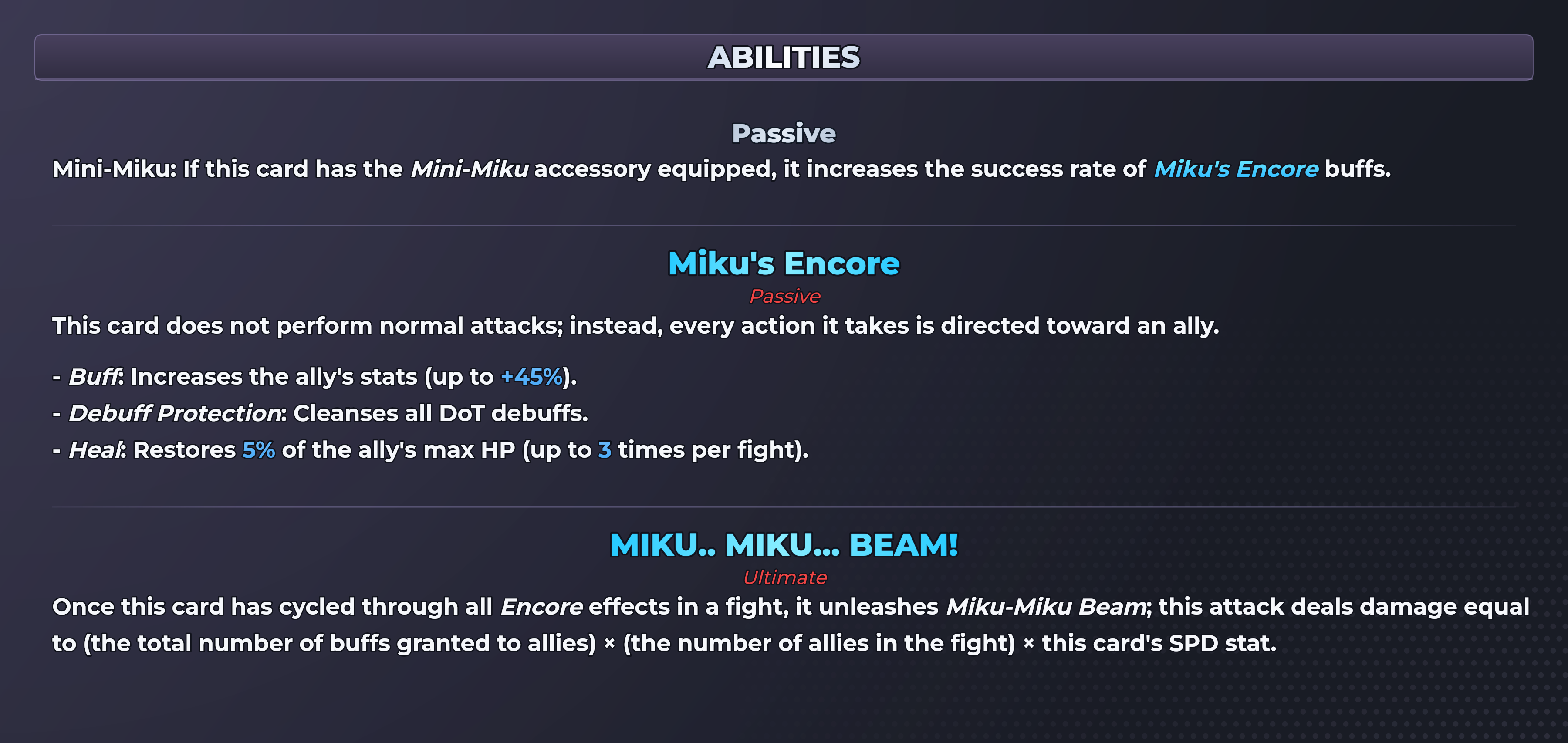 Miku (Concert) abilities
