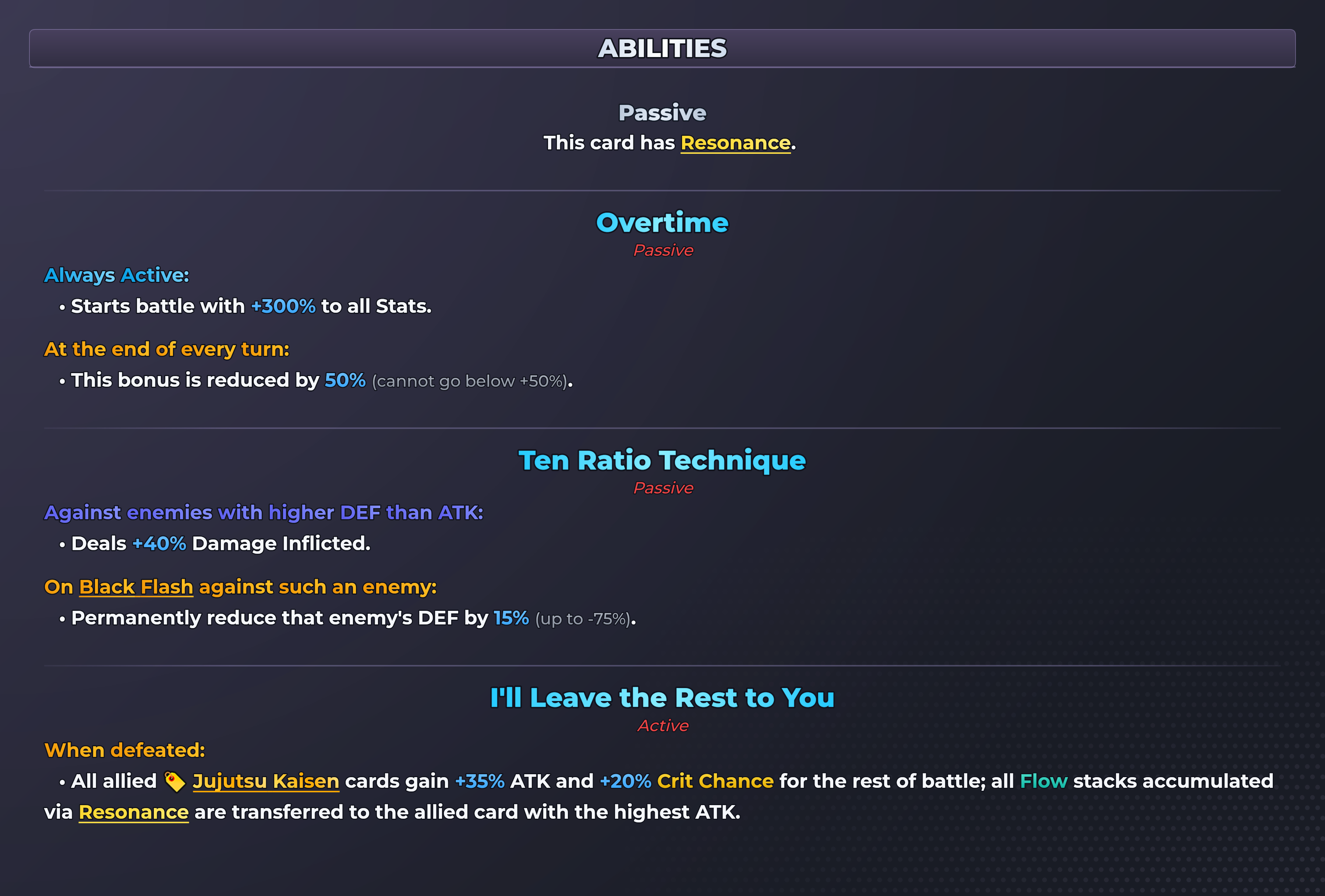 Overtime Sorcerer abilities