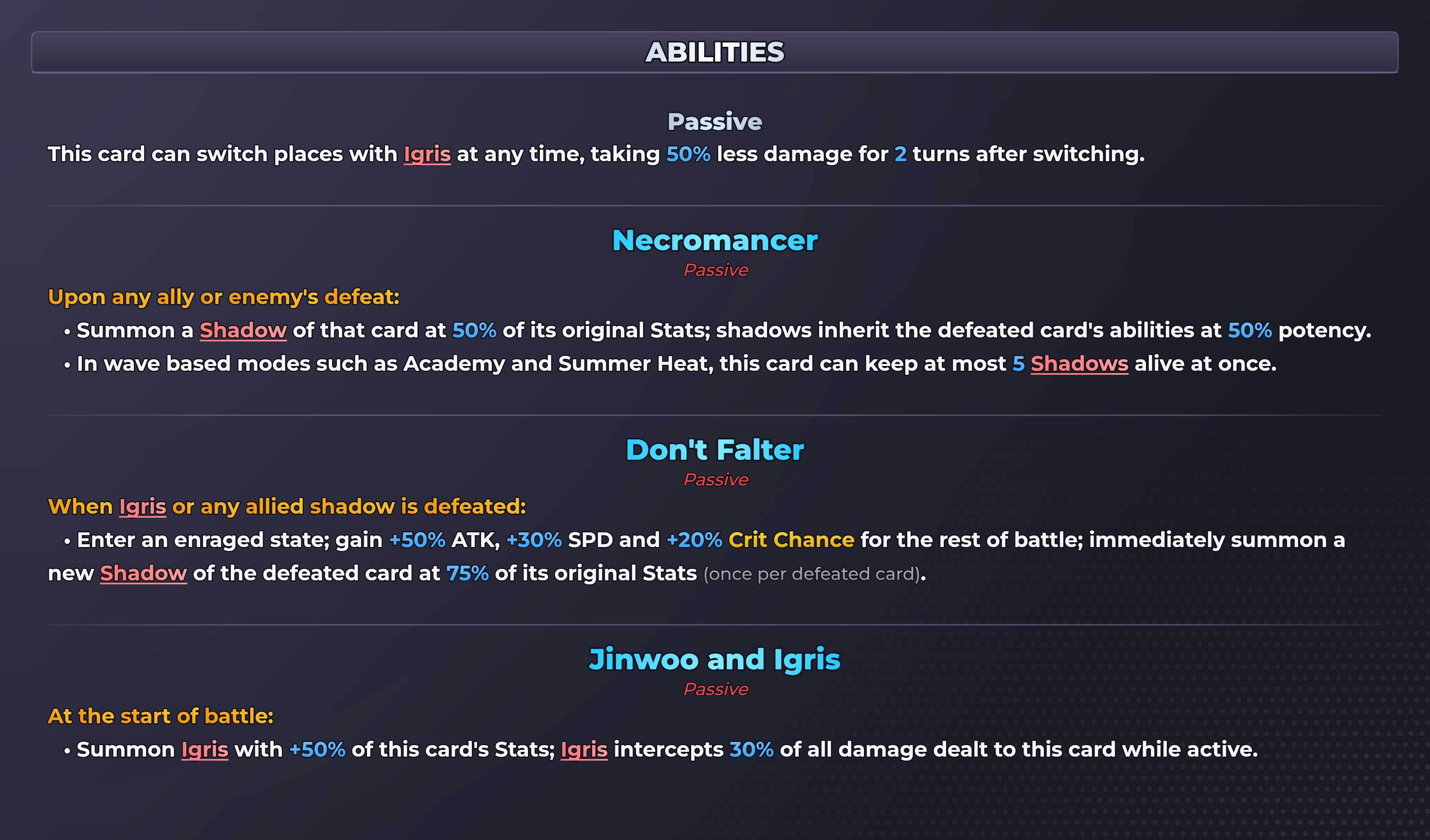 Sung Jin-Woo (Shadow Extraction) abilities
