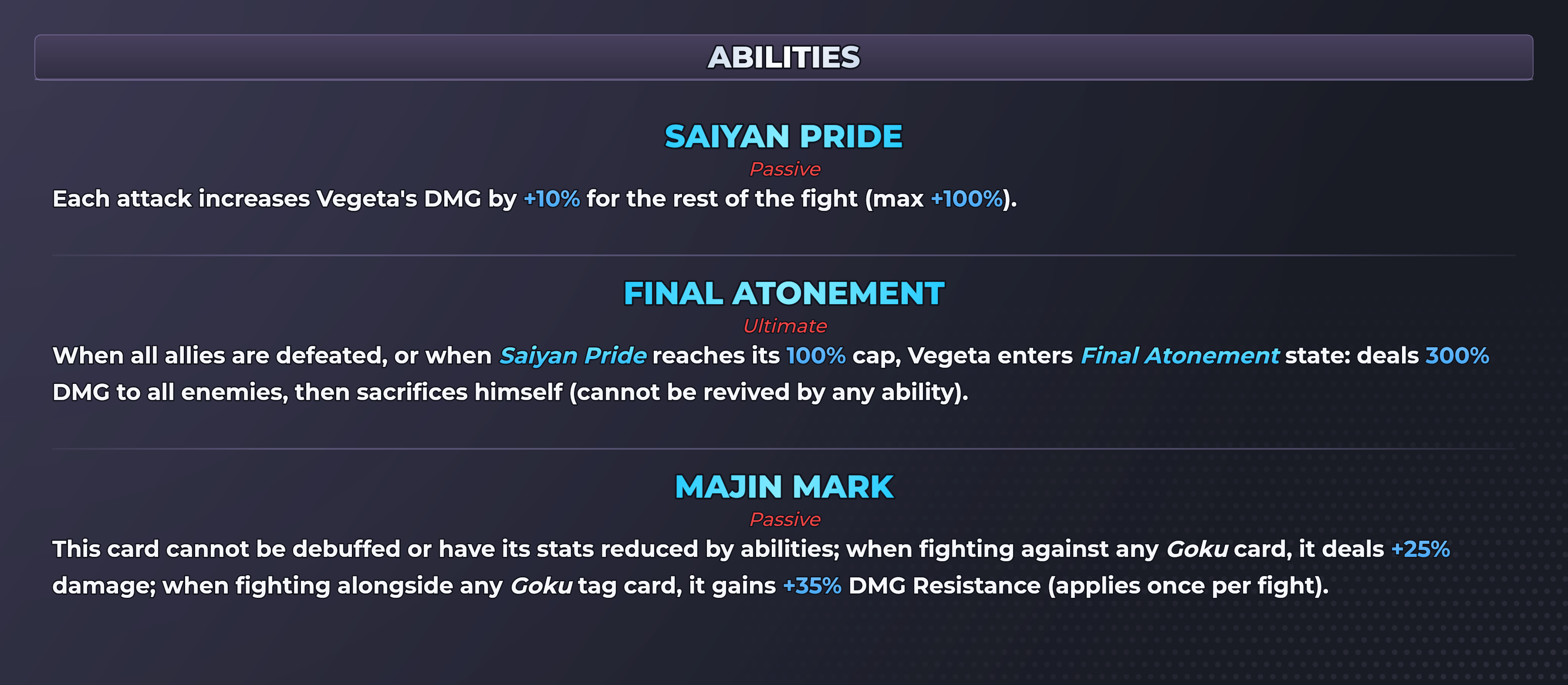 Majin Vegeta abilities