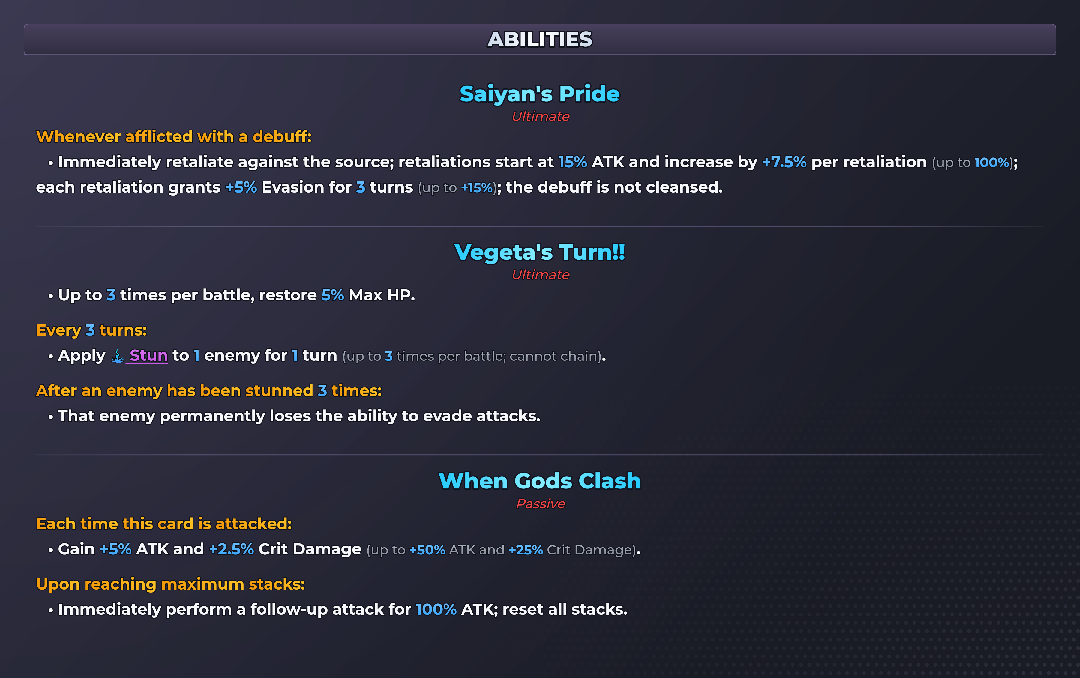 Vegeta (SSJG) abilities